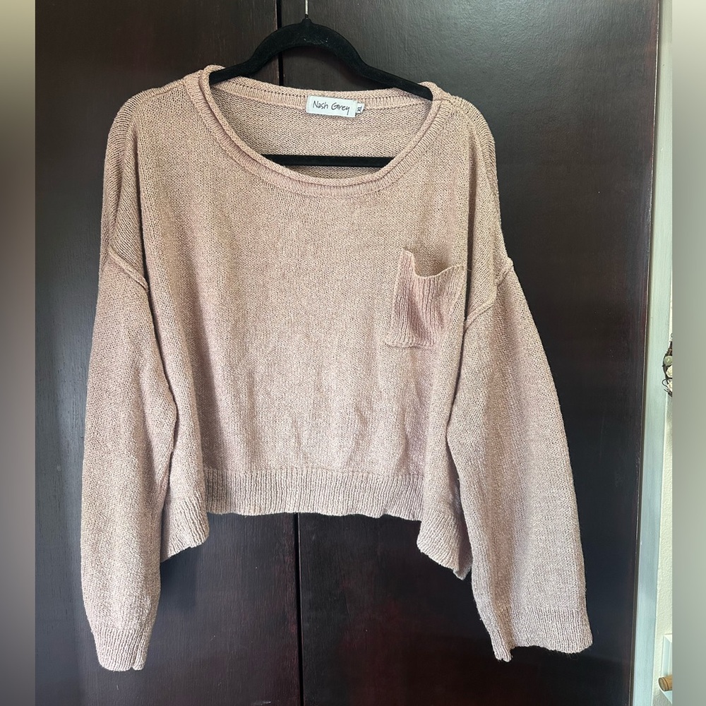 Blush Pink Cropped Crewneck Sweater